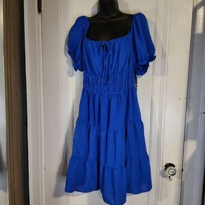 Blue casual square neck cottage core dress